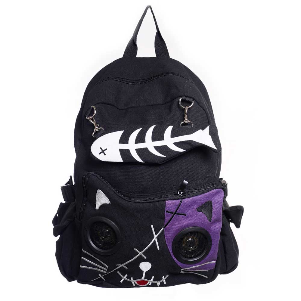 Banned - Kitty speaker Rucksack - Schwarz/Lila